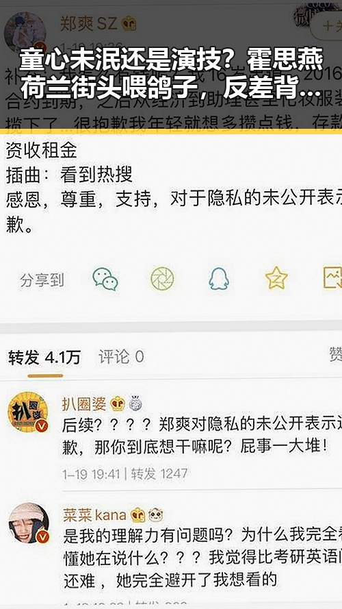 童心未泯还是演技?霍思燕荷兰街头喂鸽子,反差背后隐藏的故事